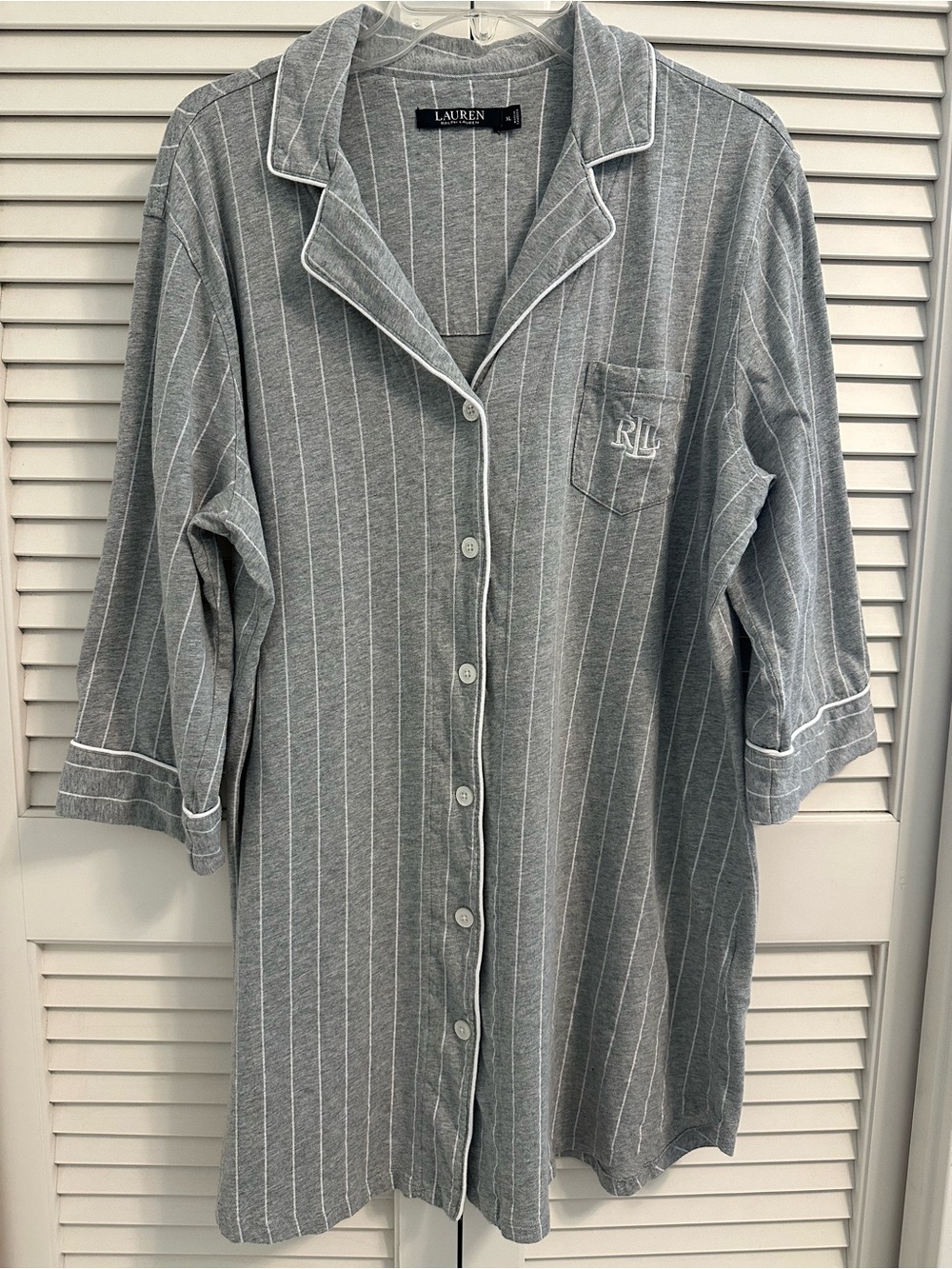 Ralph Lauren Gray Pinstripe Button-Up Lounge Shirt